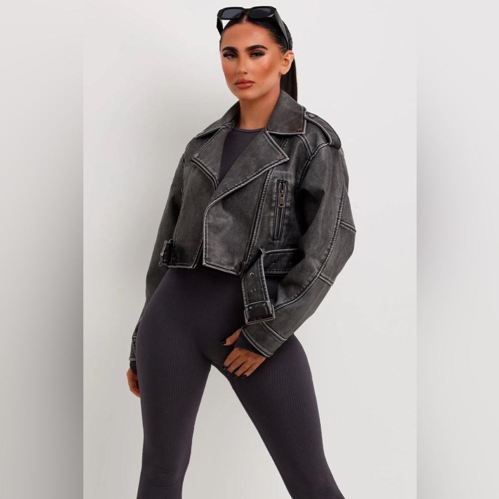 Zara Women's Charcoal Leather Jacket